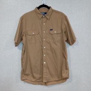 Polo Ralph Lauren Tan Button Up Shirt Double Pocket Mens Size Large Perfect Cond